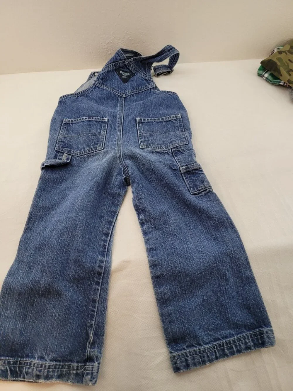 Boys 3 Lot of Carters Flannel Hoodie Garanimals Shirt, OshKosh Bib Overall Jeans